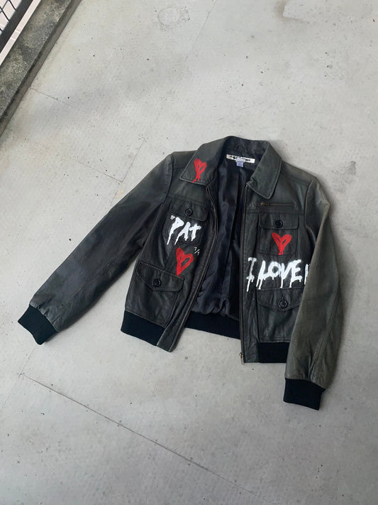 1/1 «Cant buy my vibe» vintage leather jacket